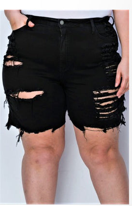 Denim Distressed Bermuda Shorts (Black)