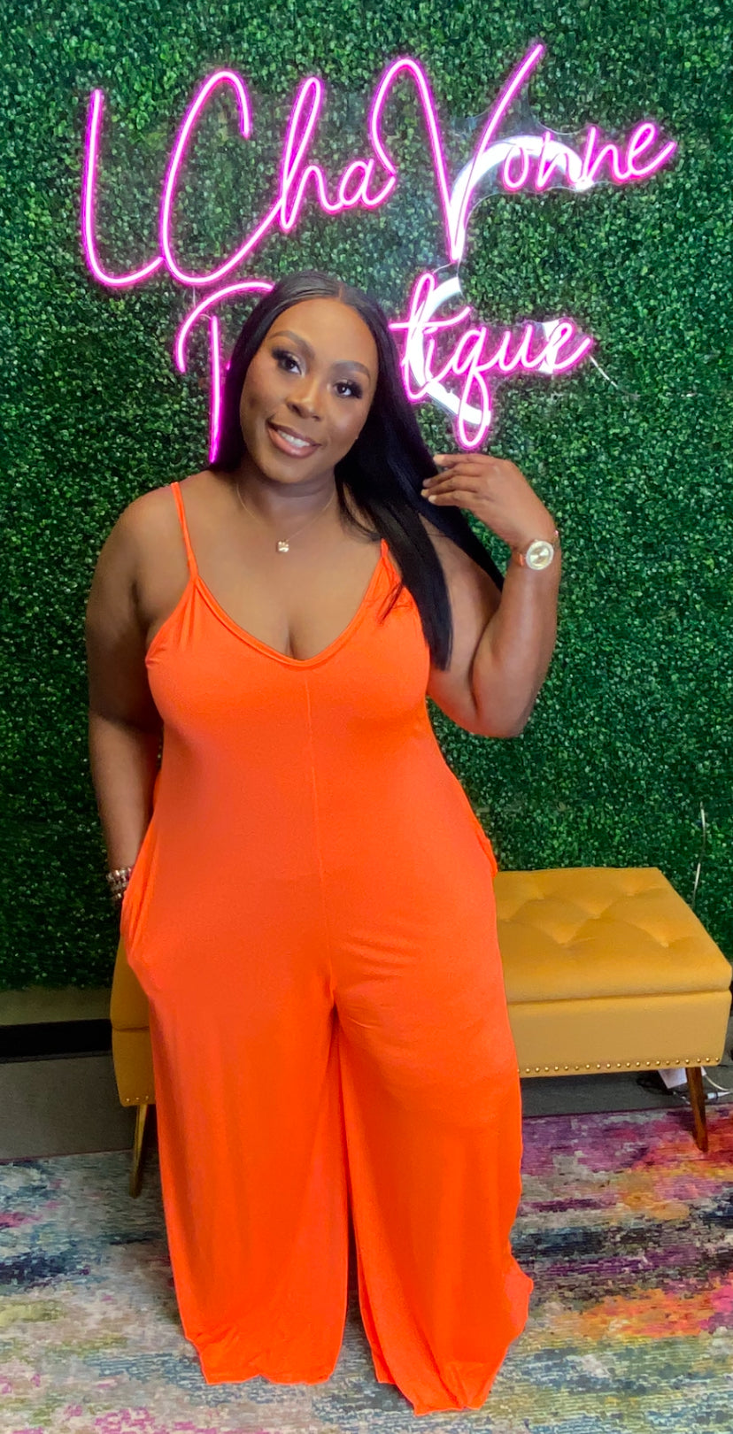 Spring Vibes Jumpsuit (Neon Orange)